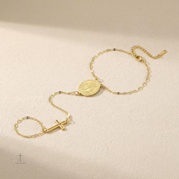 Bracelet chic avec Croix et image de la Vierge