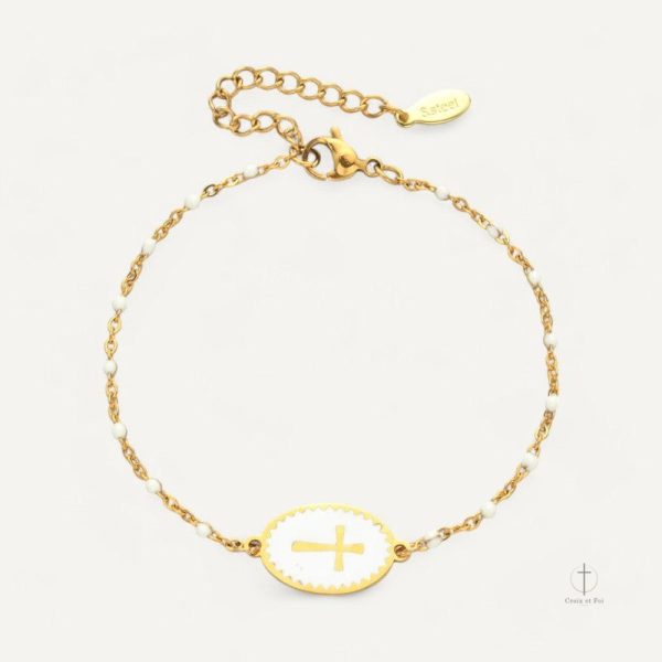 Accessoire tendance : bracelet avec croix en Émail