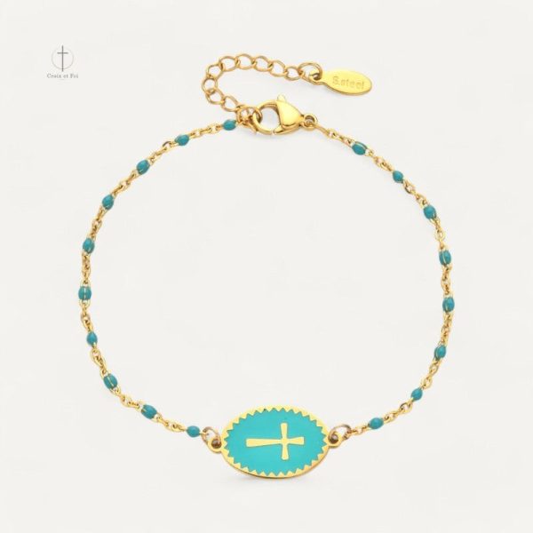 Bracelet chic avec charm croix en Émail