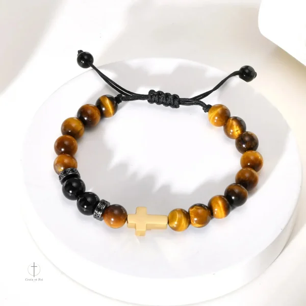 Bracelet Croix moderne avec Oeil de Tigre