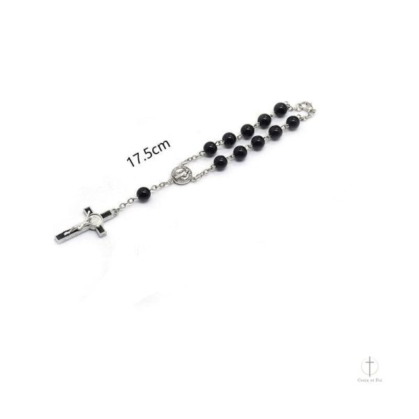 Accessoire religieux noir, chapelet dizainier en perles