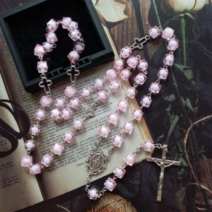 Chapelet lumineux avec perles de couleur rose douce