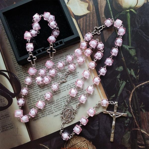 Chapelet lumineux avec perles de couleur rose douce