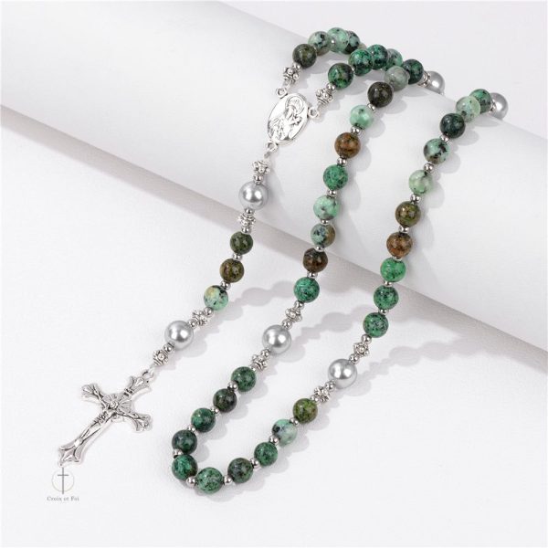 Accessoire religieux : chapelet vert en marbre naturel