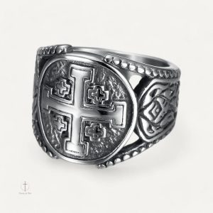 Chevalière Croix de Jérusalem en acier inoxydable