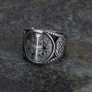 Bague Croix avec motif de la Croix de Jérusalem