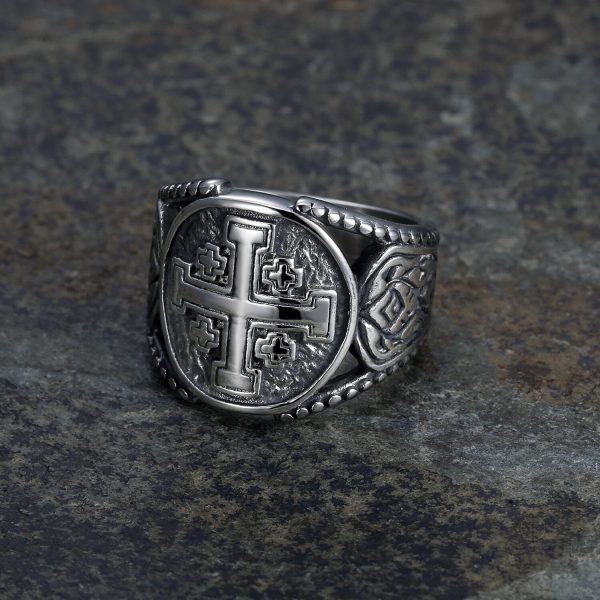 Bague Croix avec motif de la Croix de Jérusalem