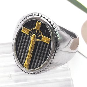 Bague Croix avec symbole de la foi chrétienne
