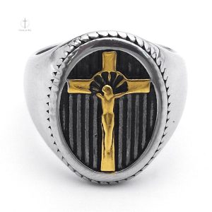 Chevalière représentant la croix de Jésus, élégante et significative