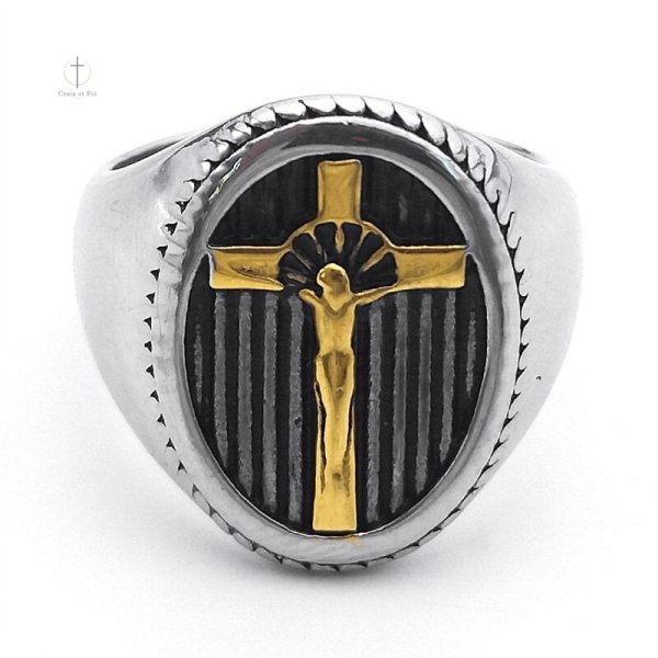 Chevalière représentant la croix de Jésus, élégante et significative