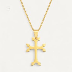 Collier Croix Apostolique en Acier Doré