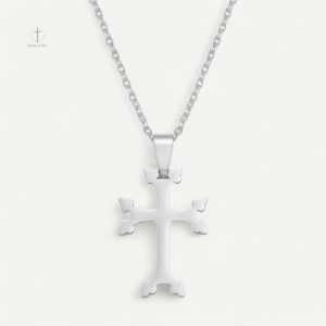 Collier en Acier Doré avec Croix Apostolique