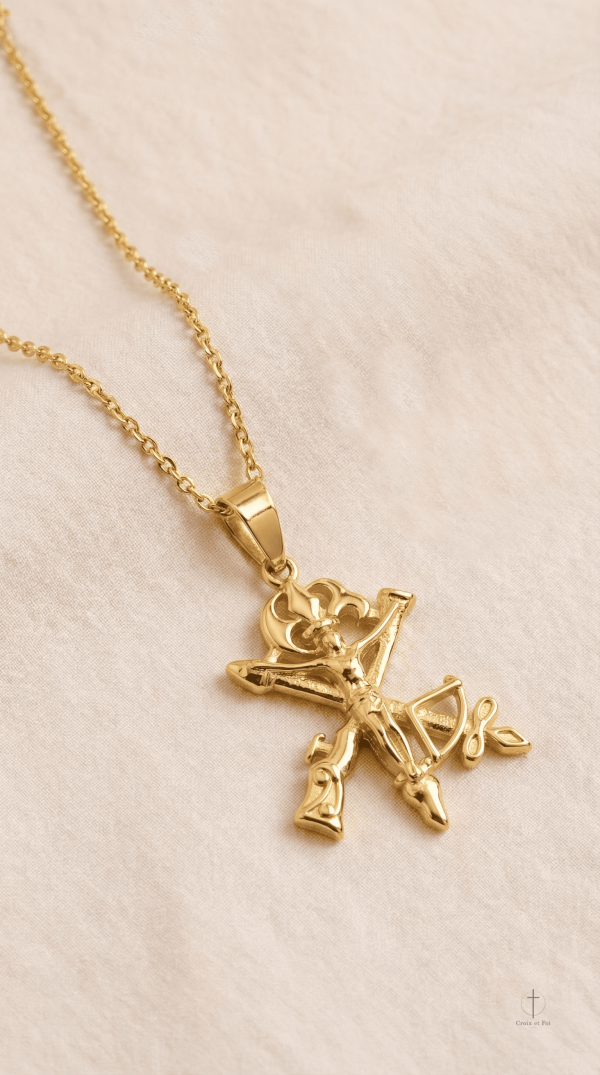 Collier Croix en acier, motif Christ