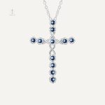 Collier Croix en Cristaux de Zirconium Bleu