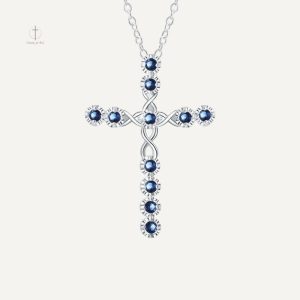 Collier Croix en Cristaux de Zirconium Bleu