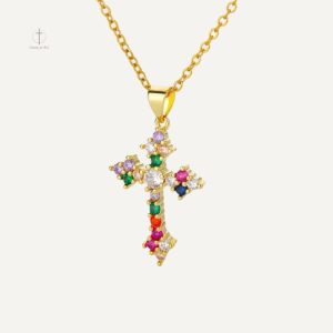 Collier Croix Dorée Arc-en-Ciel