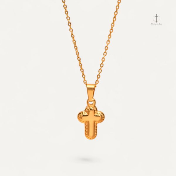 Collier Croix Doré aux Formes Arrondies