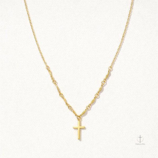 Collier avec croix, maillons distinctifs en or