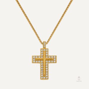 Collier Croix Dorée avec Cristaux