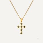 Collier Croix Dorée Ébène
