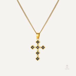 Collier Croix Dorée Ébène