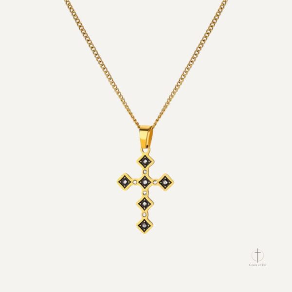 Collier Croix Dorée Ébène