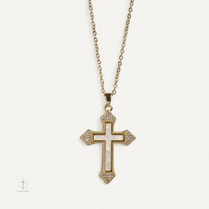 Collier Croix Dorée avec Zircons scintillants