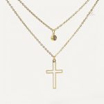 Collier Croix Double avec Pierre élégante