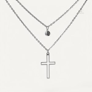 Bijou croix double, style contemporain avec pierre
