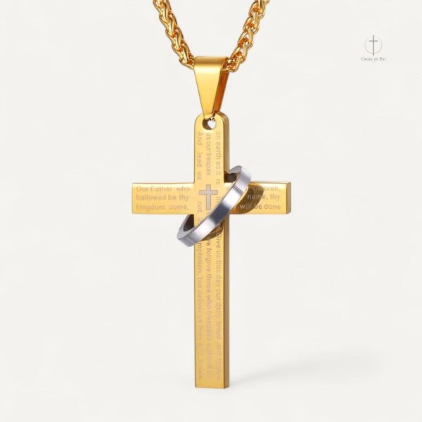 collier-croix-gravee-avec-anneau-1 Collier Croix Gravée avec Anneau en acier inoxydable