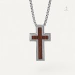 Collier Croix en Acier et Bois pour Homme