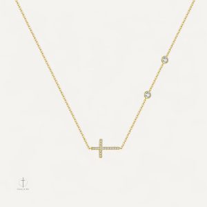 Collier Croix Horizontale Sertie