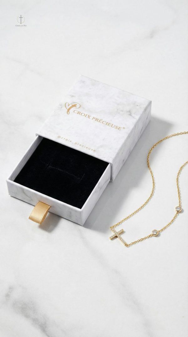 Pierres Serties sur un Collier Croix Moderne