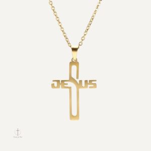 Collier Croix avec inscription Jésus