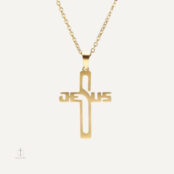 Collier Croix avec inscription Jésus