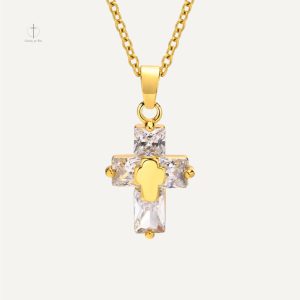 Collier Croix Lumière Pierre Blanche