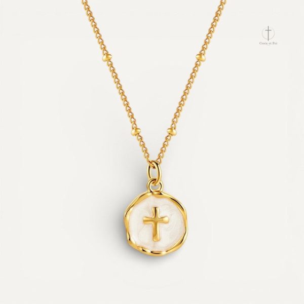 collier-croix-medaille-ronde-mail-blanc-1 Collier Croix Émail Blanc Médaille Ronde
