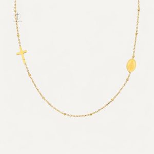 Collier Croix et Médaille Vierge Marie en doré