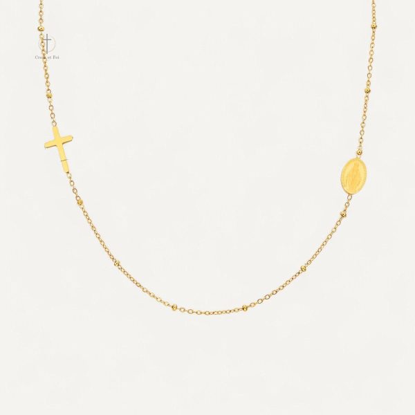 Collier Croix et Médaille Vierge Marie en doré