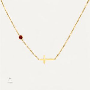 Collier Croix Minimaliste avec Pierre Colorée