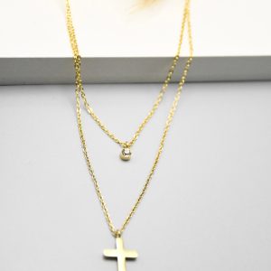 Collier Croix Minimaliste Double Chaîne élégant et moderne