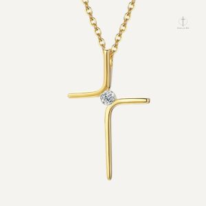 Collier Croix Moderne Dorée avec Zircon