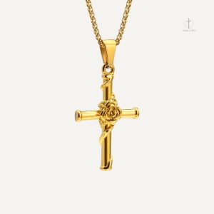 Collier Croix avec Pendentif Rose