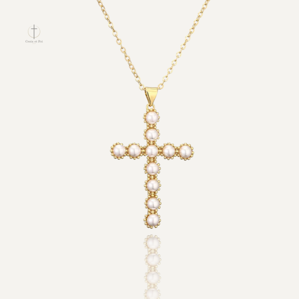 Collier Croix Perle Divine élégant en argent