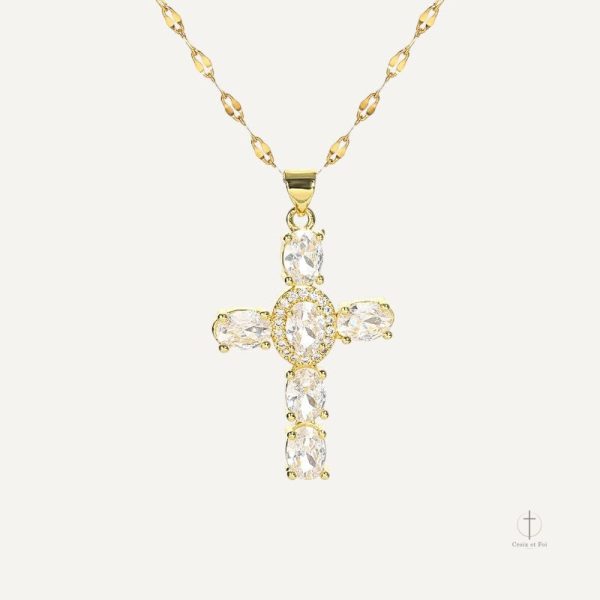 Collier Croix Religieuse en argent avec zirconiums