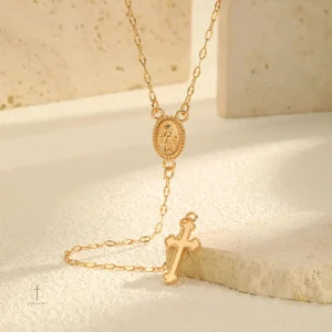 Collier Croix Rosaire Grâce Dorée