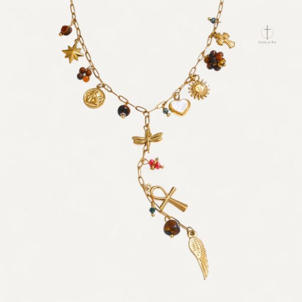 Collier Croix Sautoir élégant avec breloques