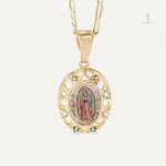 Collier Croix Vierge Marie doré avec image sacrée
