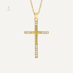 Collier Croix Doré en Zirconium Cubique