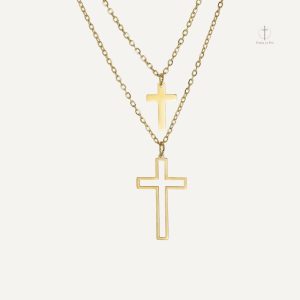 Collier Double Croix élégant en métal